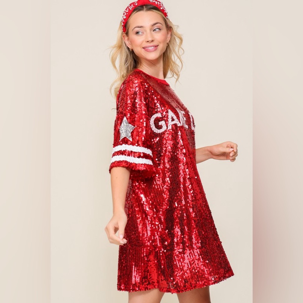Sequin Game Day Jersey Shirt Dress - Picture 3 of 3